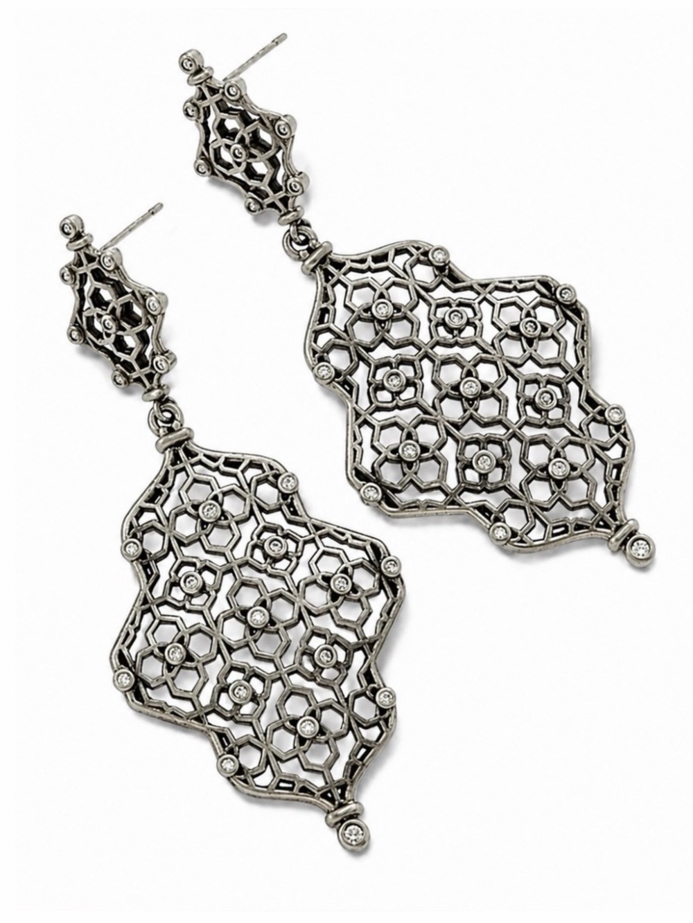 NWT Kendra Scott Antique Silver-Tone Renee Filigree Crystal Drop Earrings